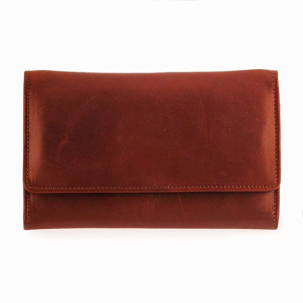 Cognac Brown Smooth Leather Envelope Wallet with Full Flap